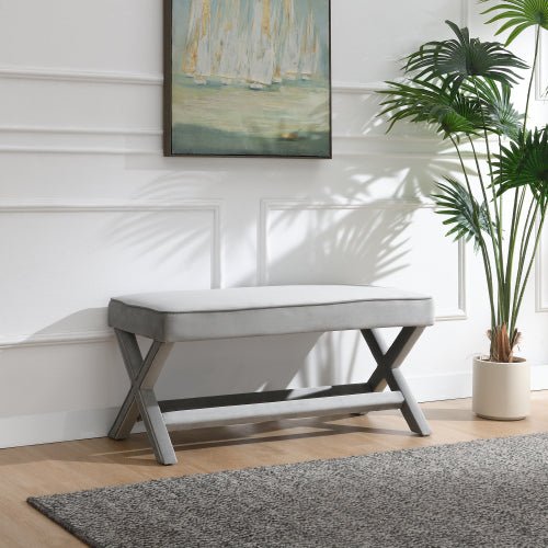 Dutch Velvet Bench with X-Legs and Lower Shelf - Sonkuki