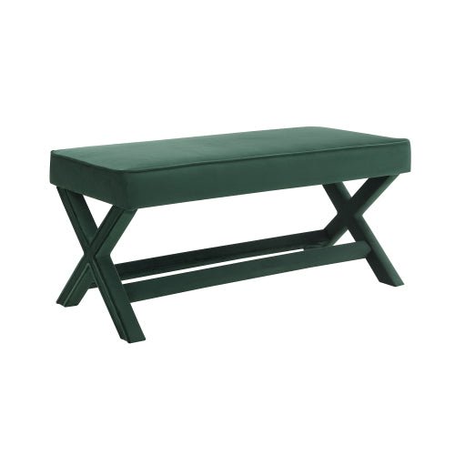 Dutch Velvet Bench with X-Legs and Lower Shelf - Sonkuki