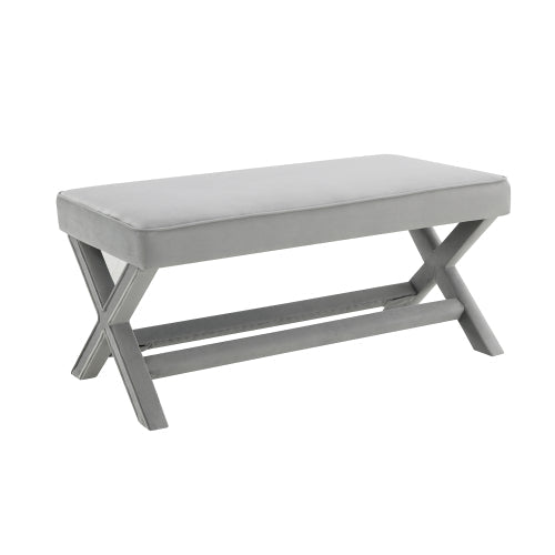 Dutch Velvet Bench with X-Legs and Lower Shelf - Sonkuki