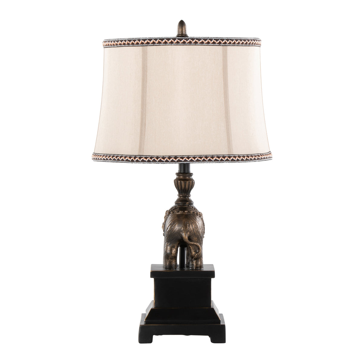 Elephant 27" Polyresin Table Lamp in Bronze Polyresin with Natural Linen Soft Back Shade by LumiSource - Set of 2 - Sonkuki