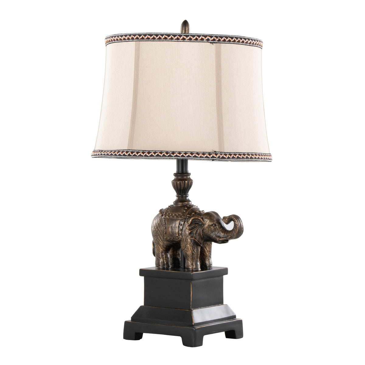 Elephant 27" Polyresin Table Lamp in Bronze Polyresin with Natural Linen Soft Back Shade by LumiSource - Set of 2 - Sonkuki