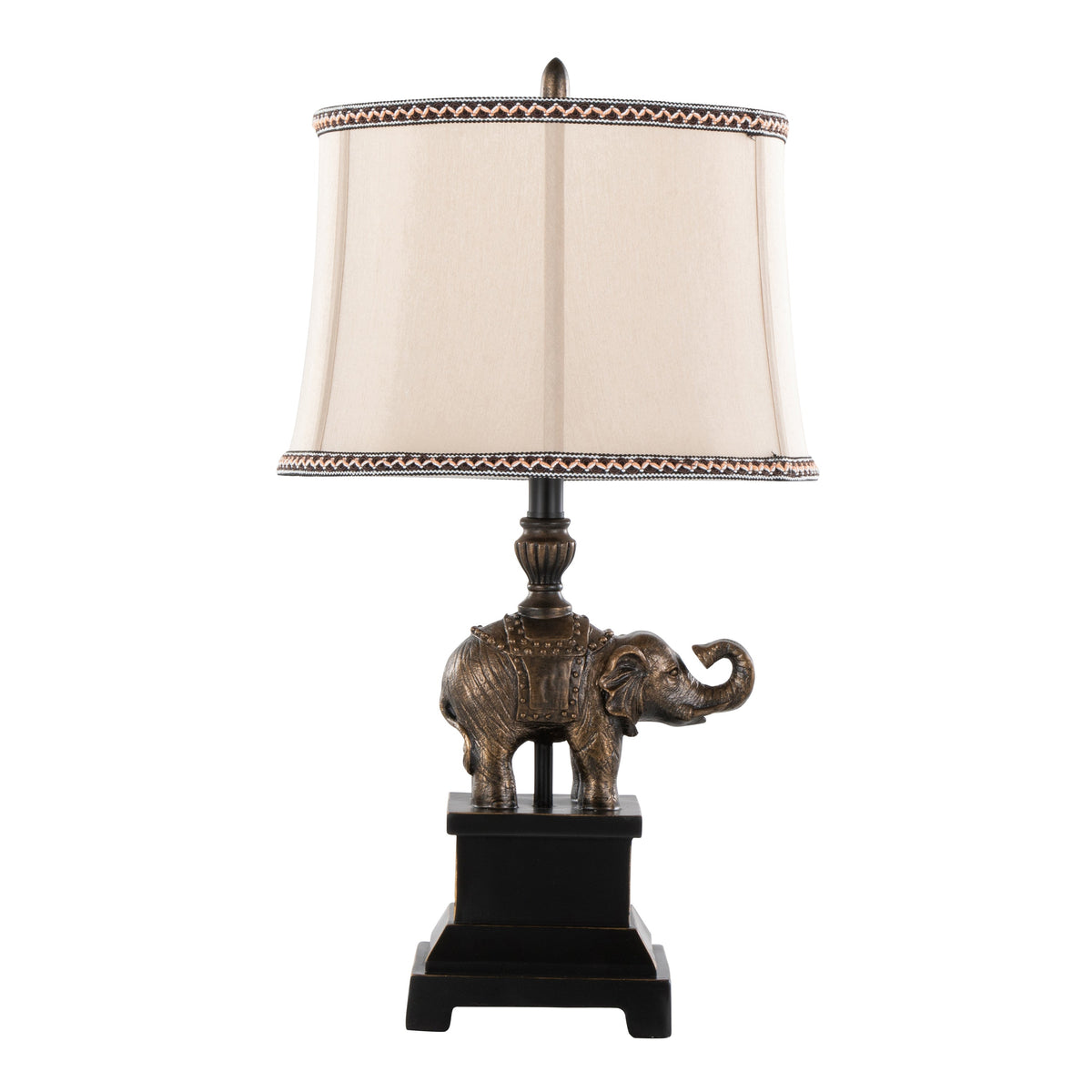 Elephant 27" Polyresin Table Lamp in Bronze Polyresin with Natural Linen Soft Back Shade by LumiSource - Set of 2 - Sonkuki