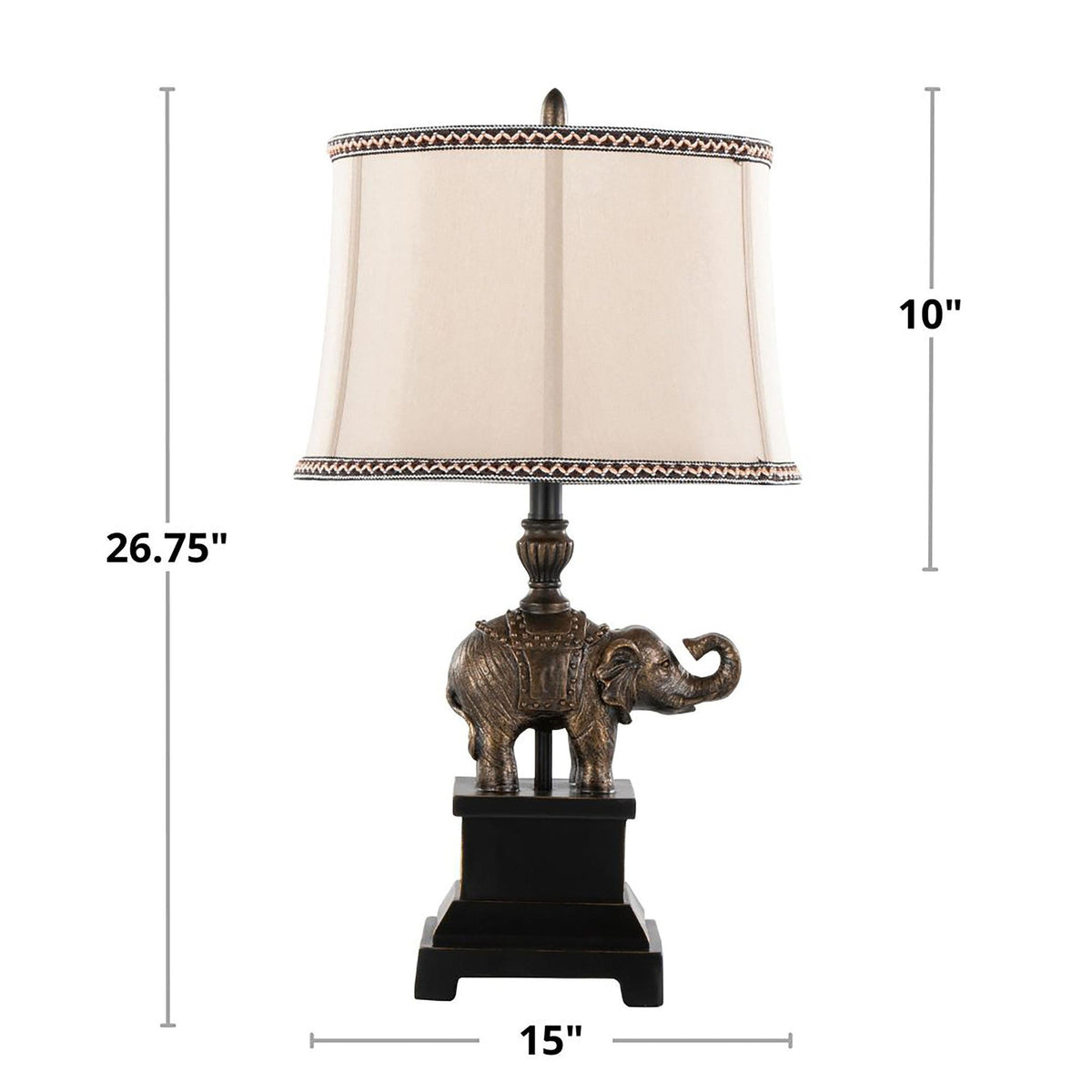 Elephant 27" Polyresin Table Lamp in Bronze Polyresin with Natural Linen Soft Back Shade by LumiSource - Set of 2 - Sonkuki
