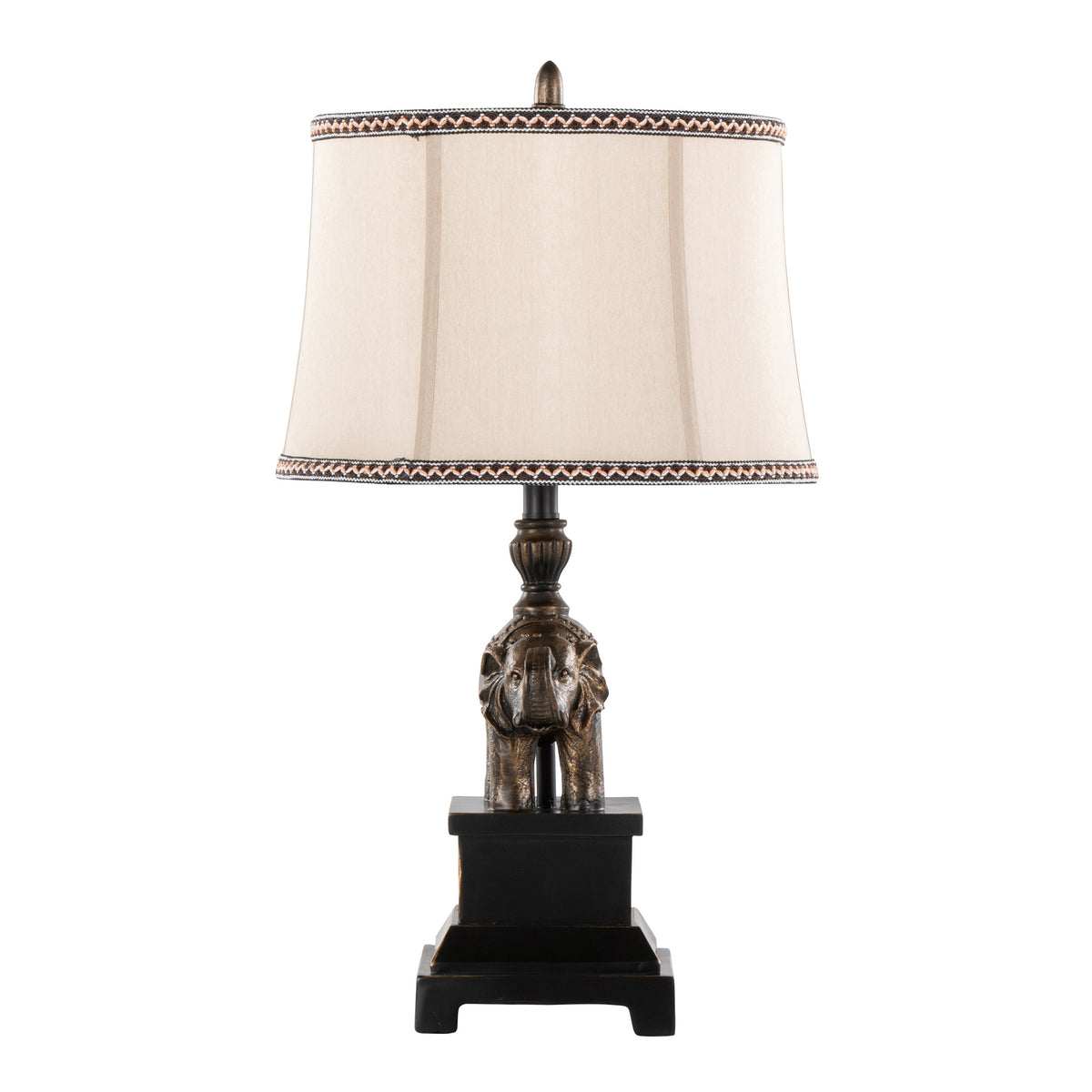 Elephant 27" Polyresin Table Lamp in Bronze Polyresin with Natural Linen Soft Back Shade by LumiSource - Set of 2 - Sonkuki