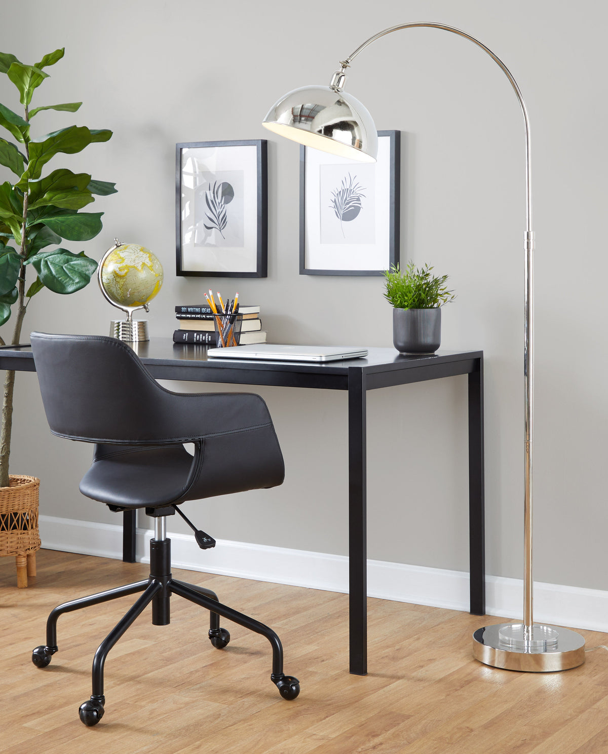 Emery 63.5" Contemporary Metal Floor Lamp in Polished Nickel and Clear K9 Crystal with White Metal Accents from Grandview Gallery by LumiSource - Sonkuki