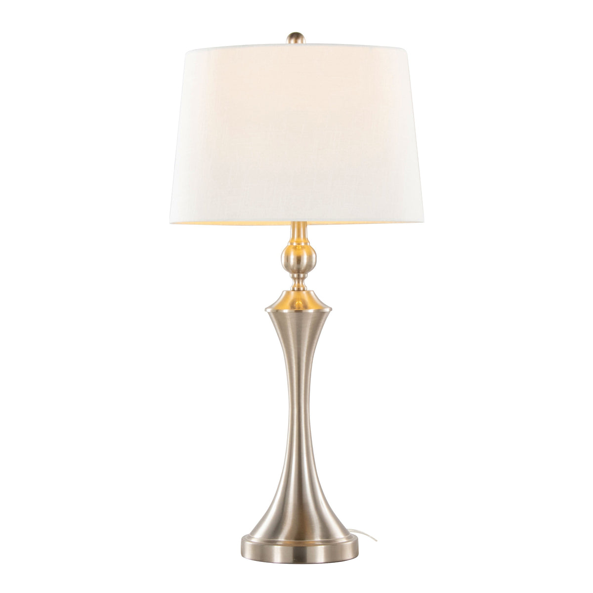 Flint 30" Contemporary Metal Table Lamp in Brushed Nickel with White Textured Slub Linen Shade and Built-In USB Port from Grandview Gallery by LumiSource - Set of 2 - Sonkuki