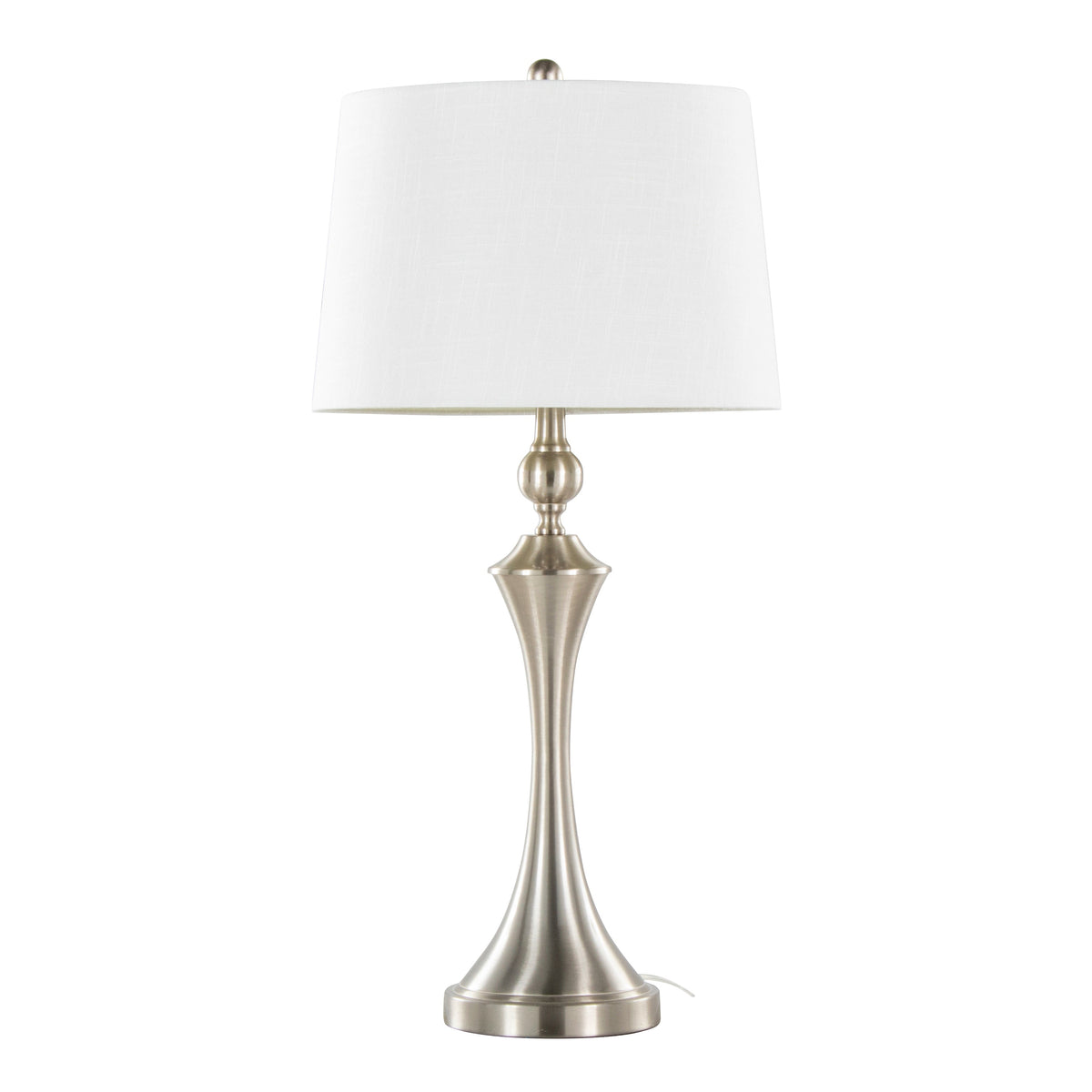 Flint 30" Contemporary Metal Table Lamp in Brushed Nickel with White Textured Slub Linen Shade and Built-In USB Port from Grandview Gallery by LumiSource - Set of 2 - Sonkuki