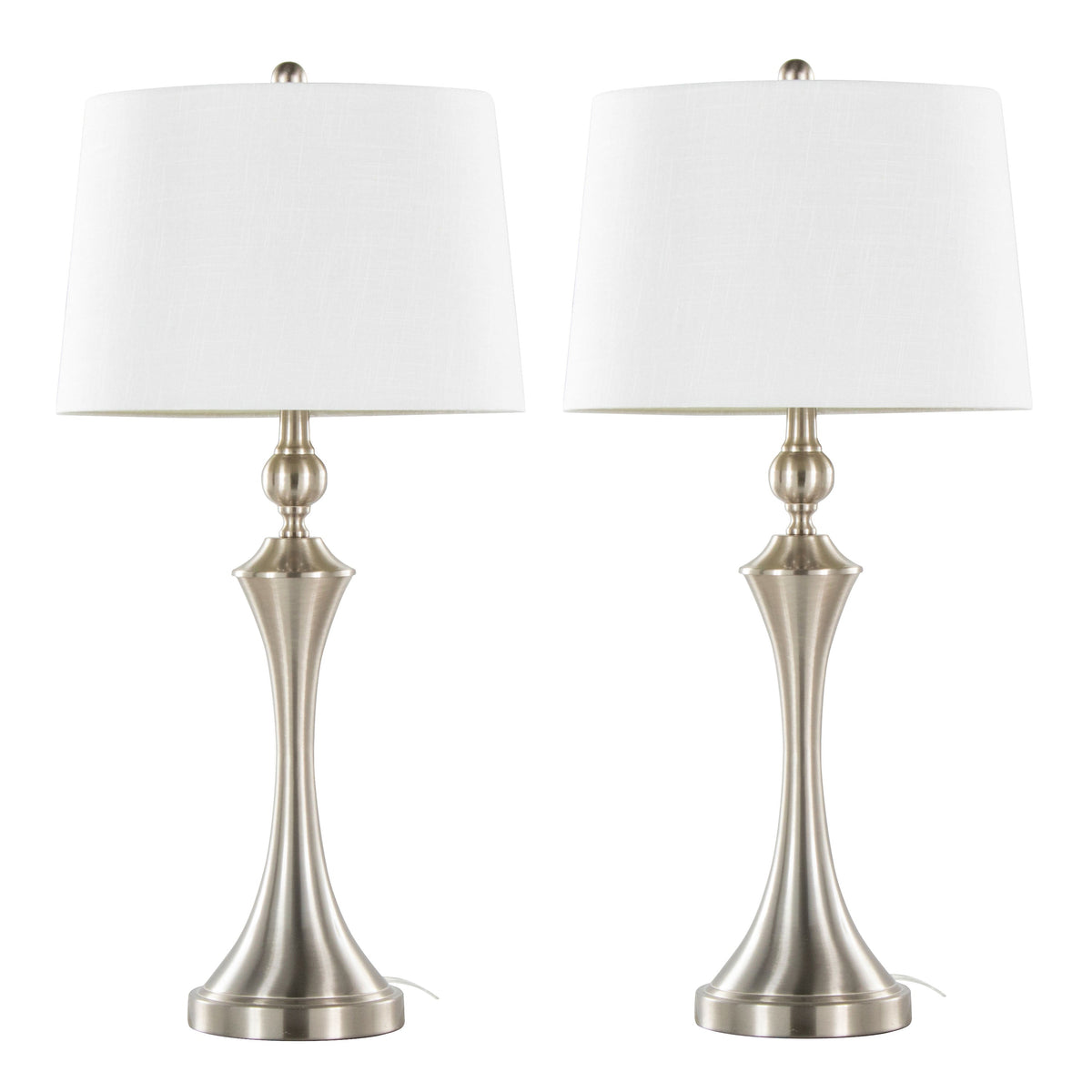 Flint 30" Contemporary Metal Table Lamp in Brushed Nickel with White Textured Slub Linen Shade and Built-In USB Port from Grandview Gallery by LumiSource - Set of 2 - Sonkuki