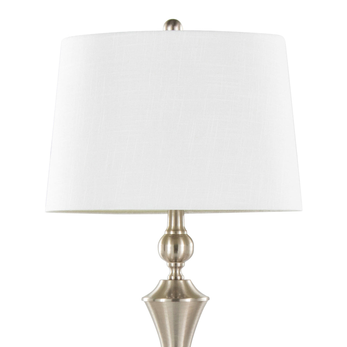 Flint 30" Contemporary Metal Table Lamp in Brushed Nickel with White Textured Slub Linen Shade and Built-In USB Port from Grandview Gallery by LumiSource - Set of 2 - Sonkuki
