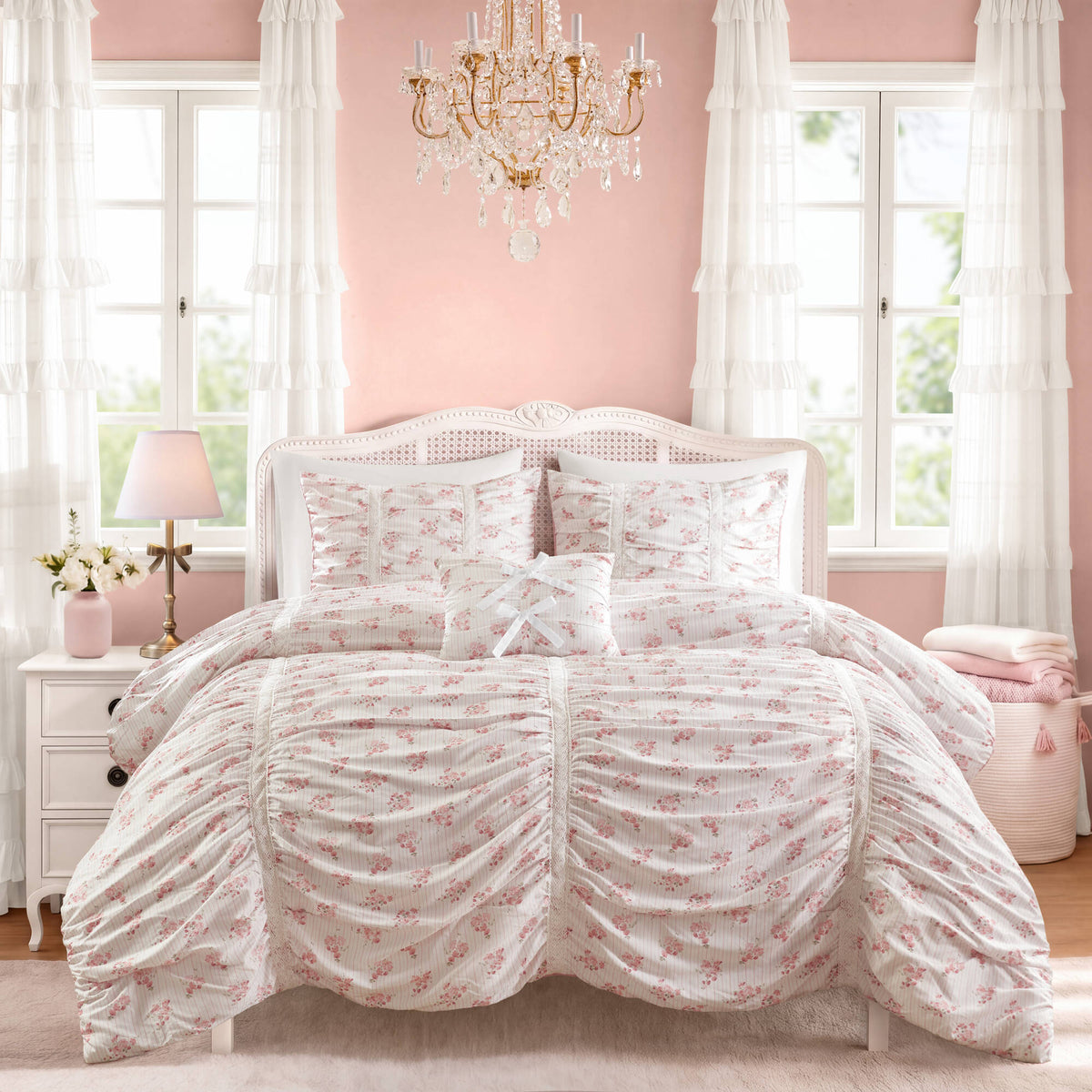 Floral Ruffle Comforter Set - Sonkuki