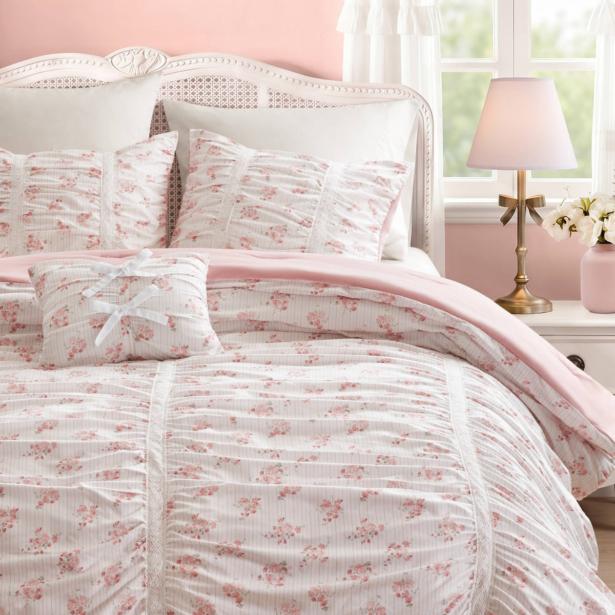 Floral Ruffle Comforter Set - Sonkuki