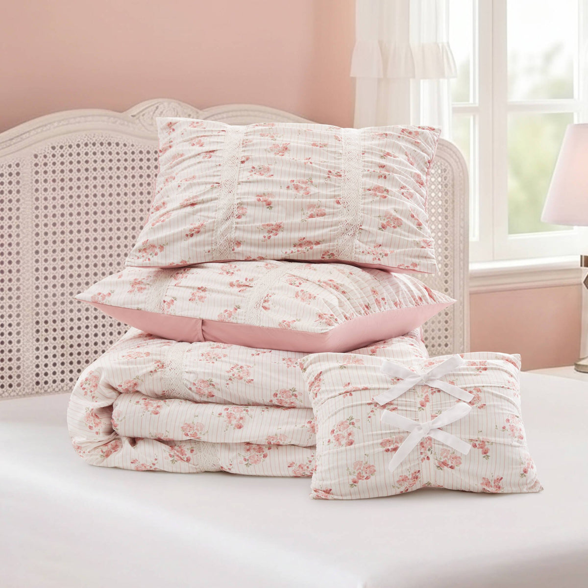 Floral Ruffle Comforter Set - Sonkuki