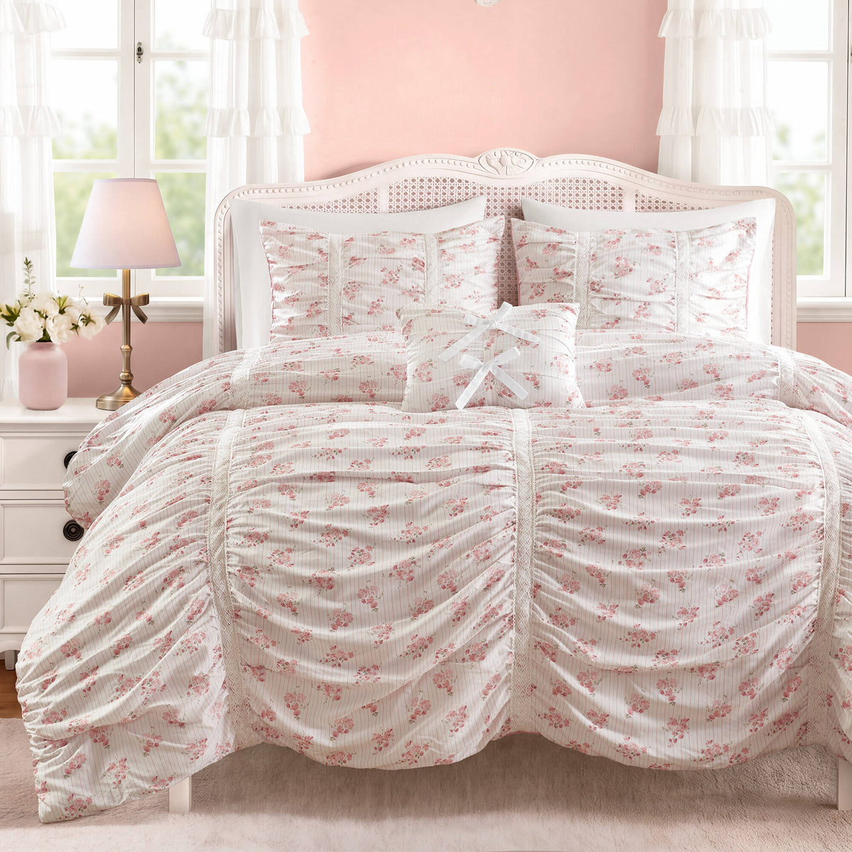 Floral Ruffle Comforter Set - Sonkuki