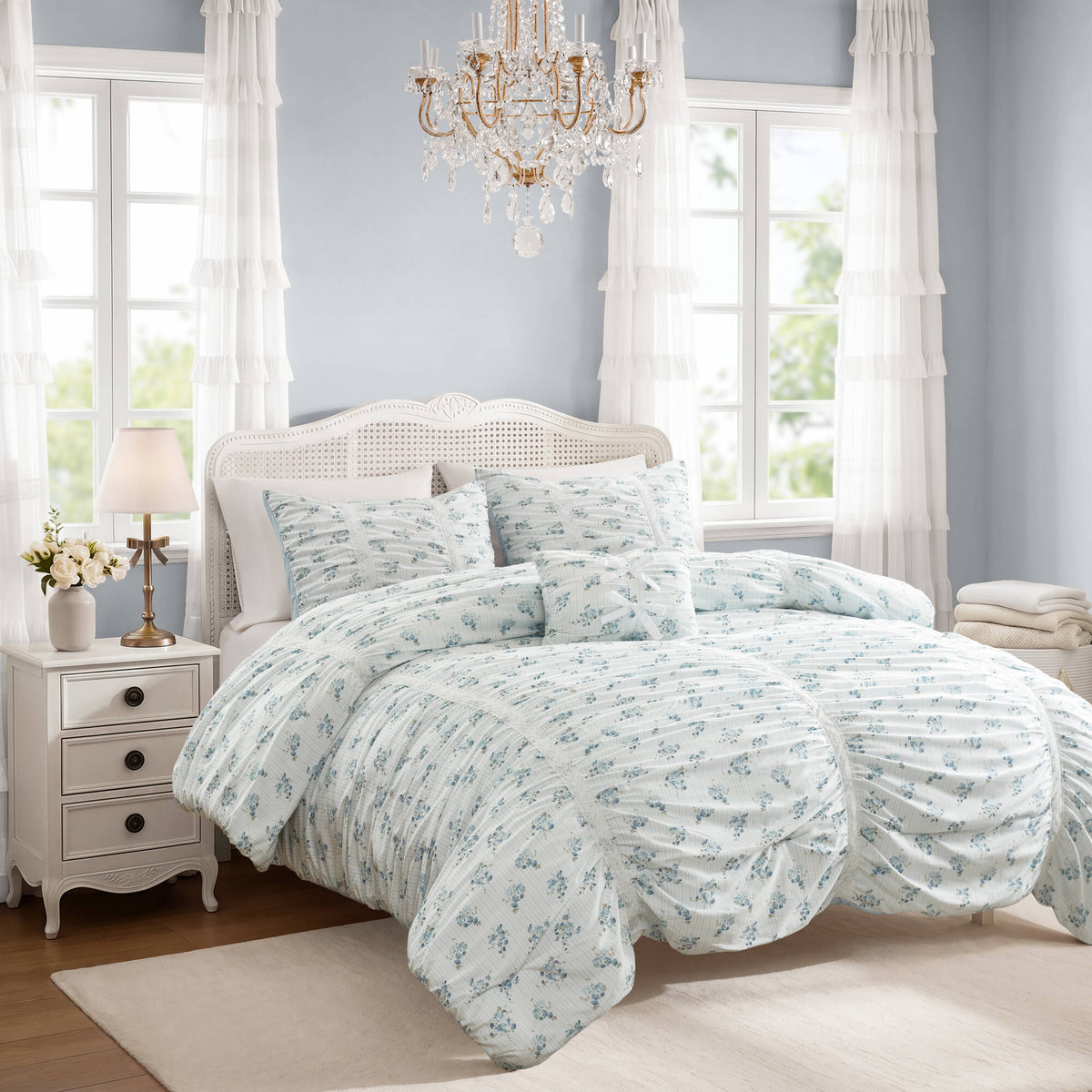 Floral Ruffle Comforter Set - Sonkuki