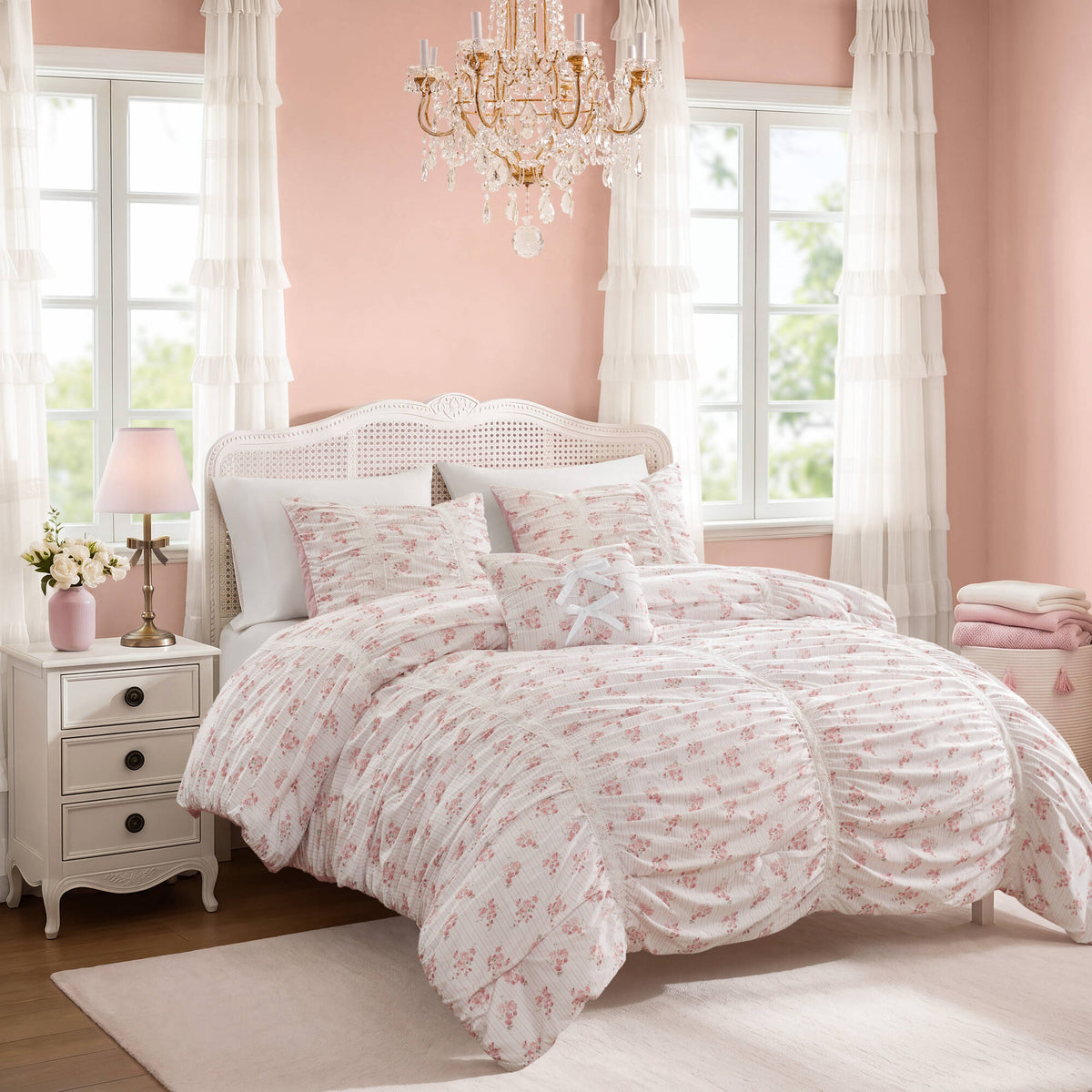 Floral Ruffle Comforter Set - Sonkuki
