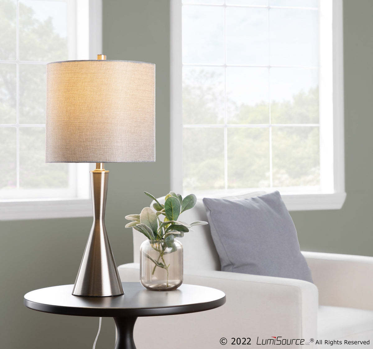 Gemma 23" Contemporary Metal Table Lamp in Brushed Nickel and Grey Linen Shade from Grandview Gallery by LumiSource - Set of 2 - Sonkuki