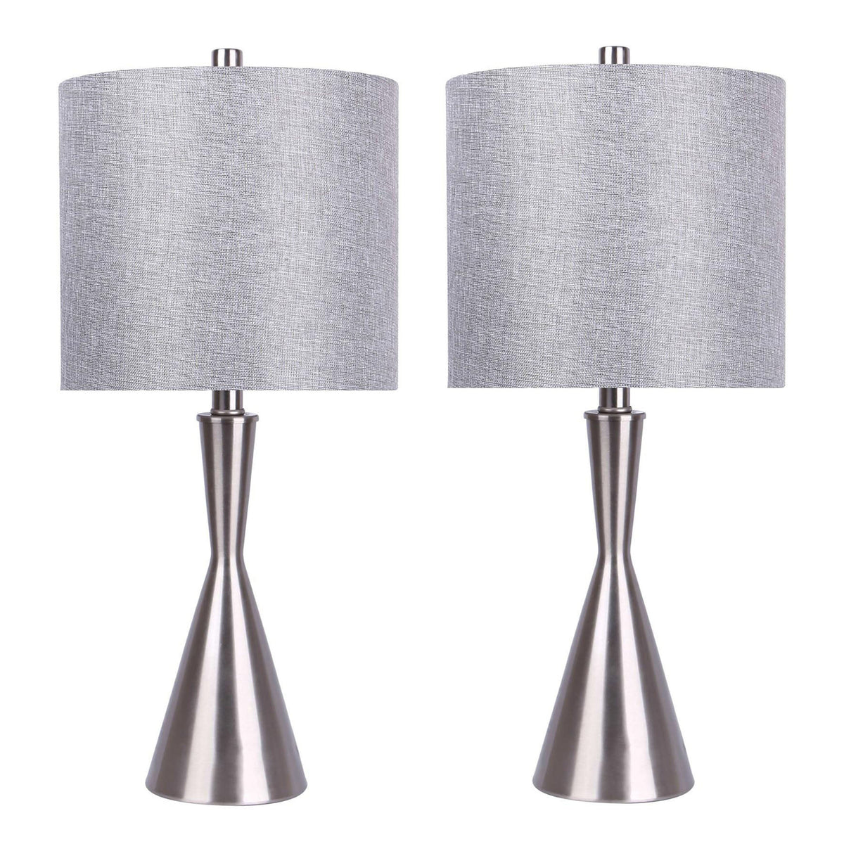 Gemma 23" Contemporary Metal Table Lamp in Brushed Nickel and Grey Linen Shade from Grandview Gallery by LumiSource - Set of 2 - Sonkuki