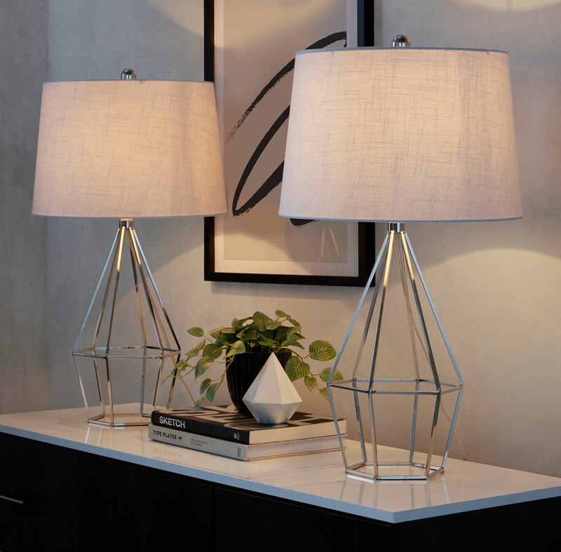 Geome 27" Contemporary Metal Table Lamp in Polished Nickel with White Linen Shade from Grandview Gallery by LumiSource - Set of 2 - main product image