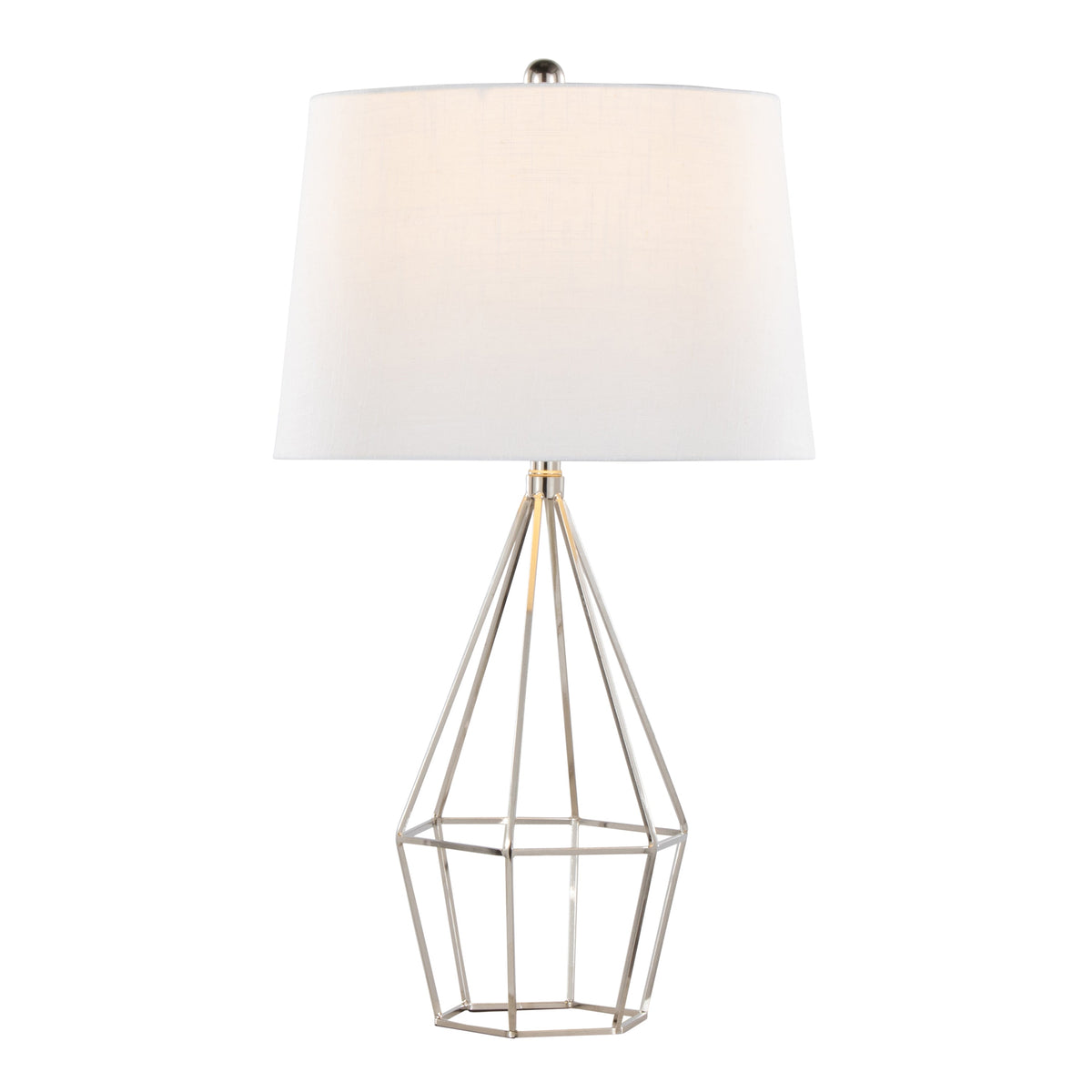 Geome 27" Contemporary Metal Table Lamp in Polished Nickel with White Linen Shade from Grandview Gallery by LumiSource - Set of 2 - Sonkuki