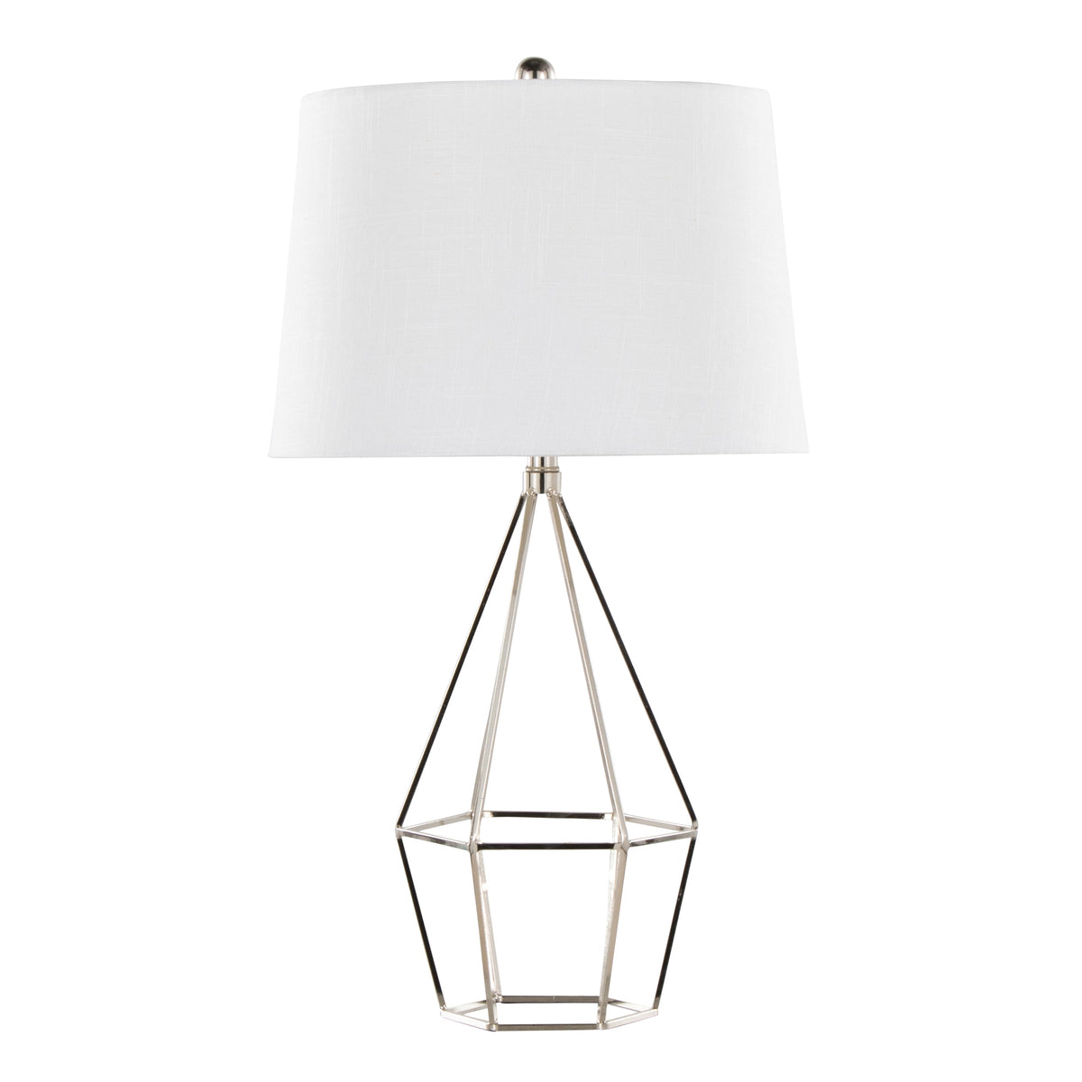 Geome 27" Contemporary Metal Table Lamp in Polished Nickel with White Linen Shade from Grandview Gallery by LumiSource - Set of 2 - Sonkuki