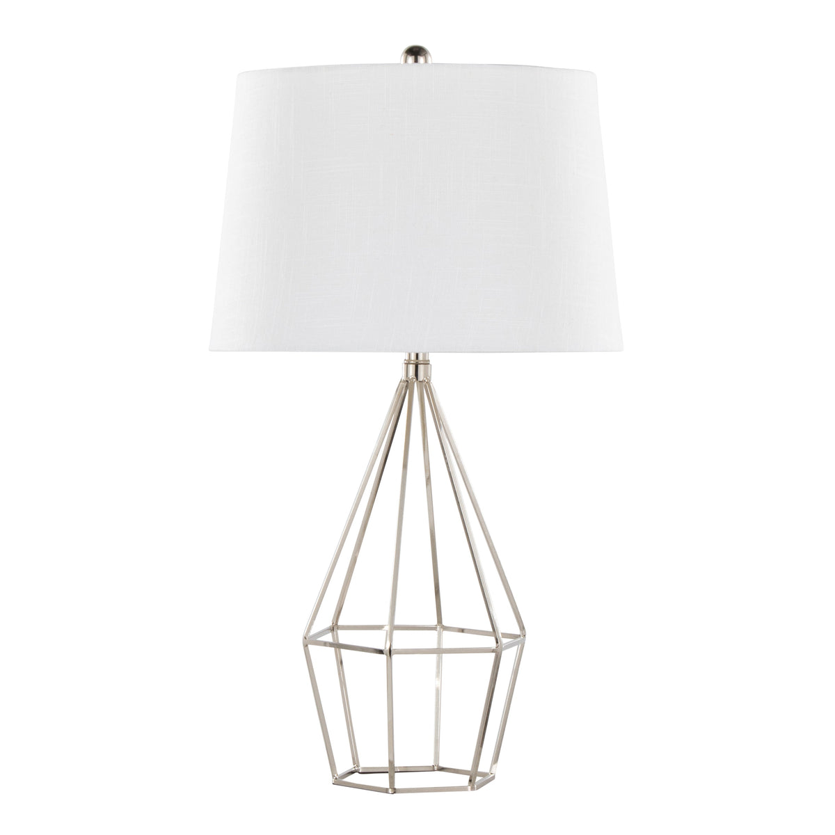 Geome 27" Contemporary Metal Table Lamp in Polished Nickel with White Linen Shade from Grandview Gallery by LumiSource - Set of 2 - Sonkuki