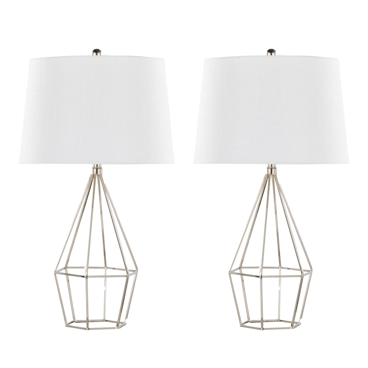 Geome 27" Contemporary Metal Table Lamp in Polished Nickel with White Linen Shade from Grandview Gallery by LumiSource - Set of 2 - Sonkuki