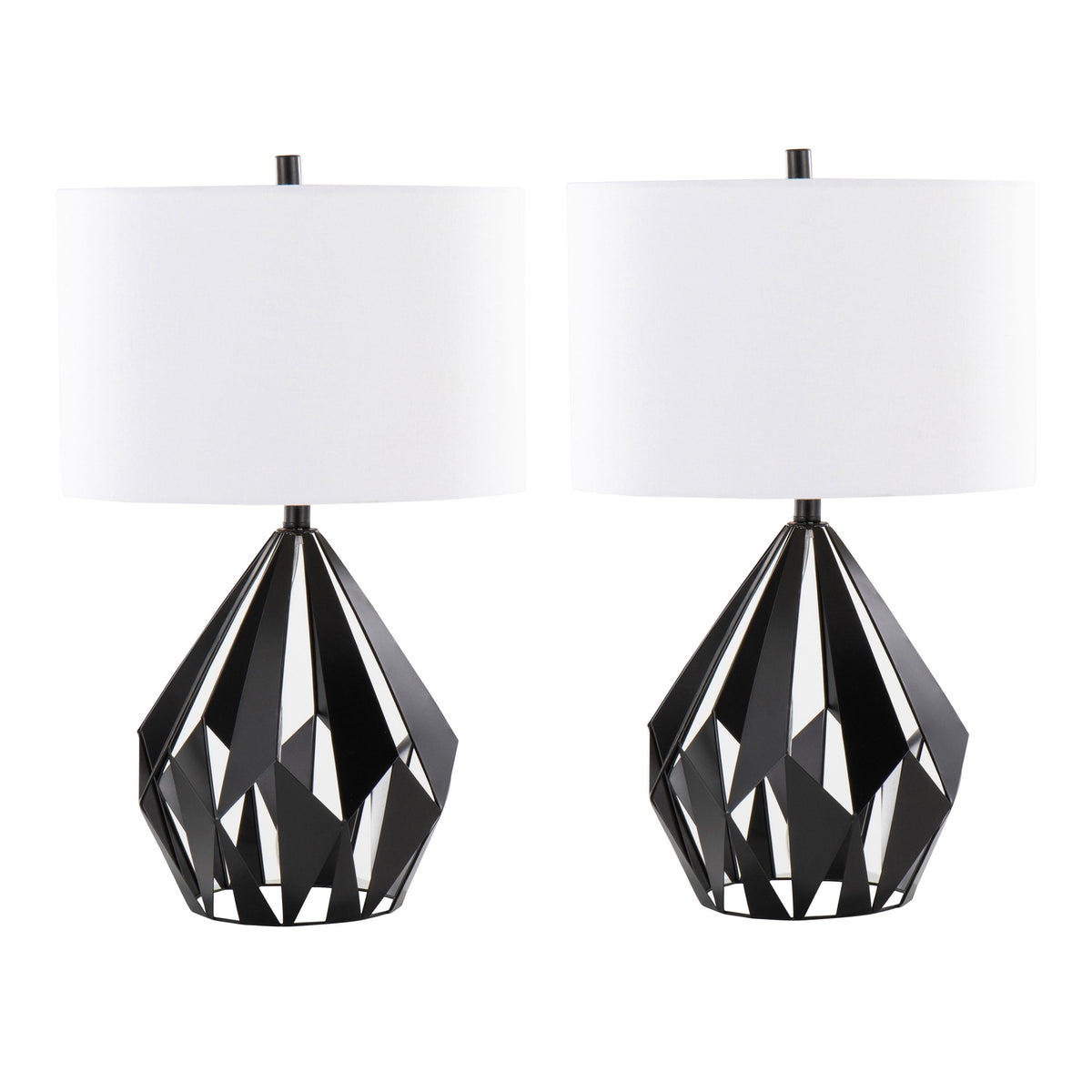 Geome Tri 28" Contemporary Metal Table Lamp in Matte Black Metal with White Linen Shade from Grandview Gallery by LumiSource - Set of 2 - Sonkuki