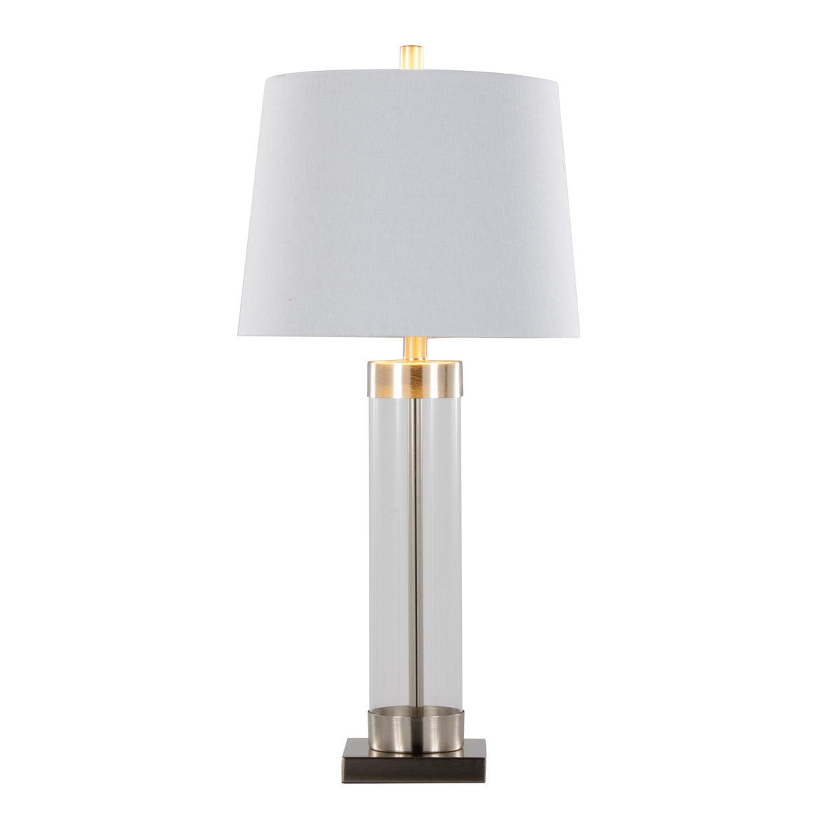Glacier 30" Contemporary Glass Table Lamp in Clear Glass and Brushed Nickel with White Linen Shade from Grandview Gallery by LumiSource - Set of 2 - Sonkuki