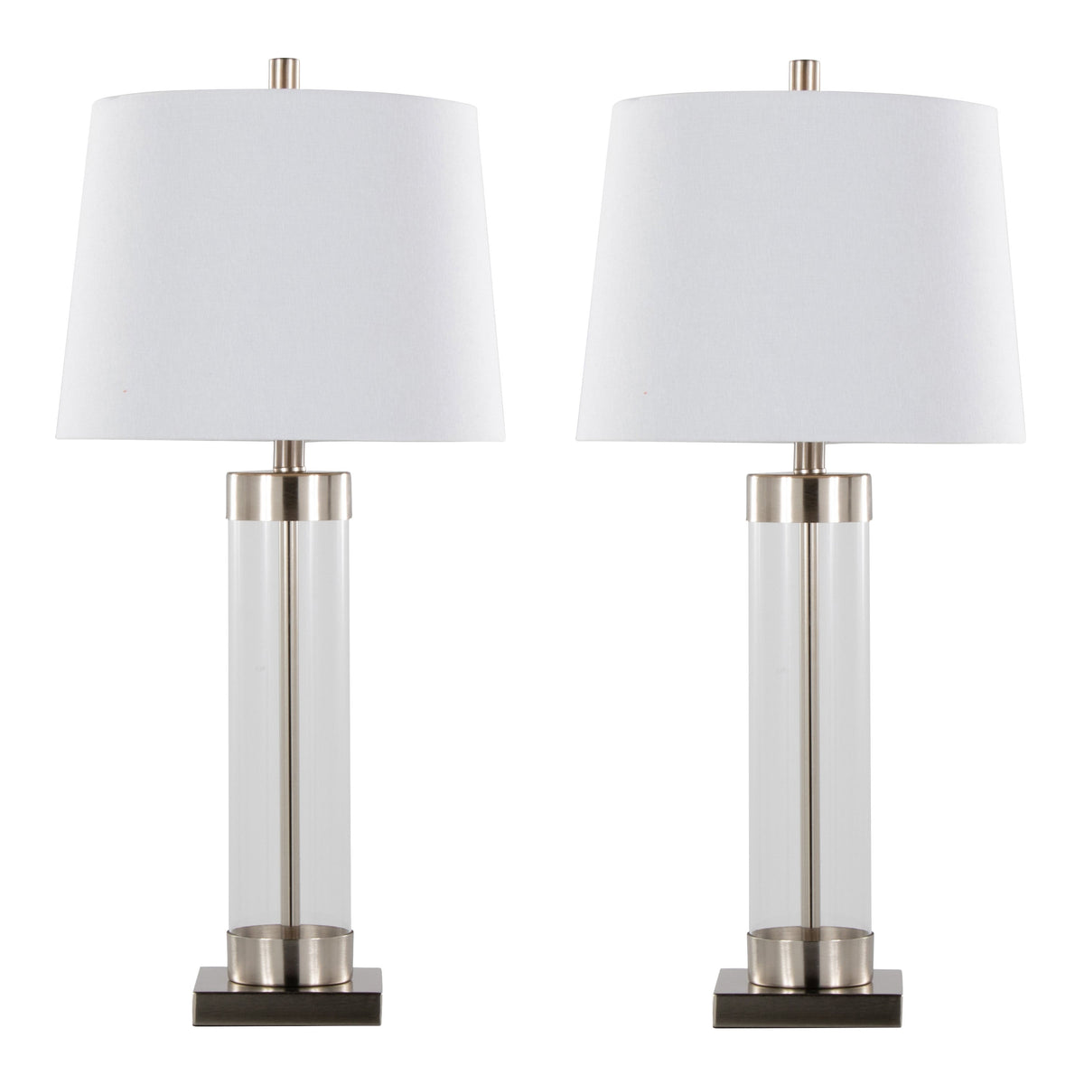 Glacier 30" Contemporary Glass Table Lamp in Clear Glass and Brushed Nickel with White Linen Shade from Grandview Gallery by LumiSource - Set of 2 - Sonkuki