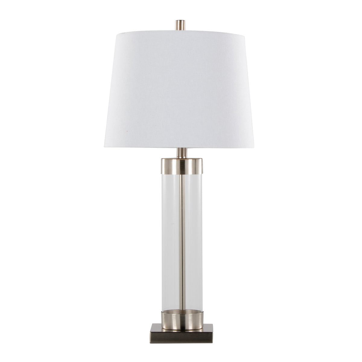 Glacier 30" Contemporary Glass Table Lamp in Clear Glass and Brushed Nickel with White Linen Shade from Grandview Gallery by LumiSource - Set of 2 - Sonkuki