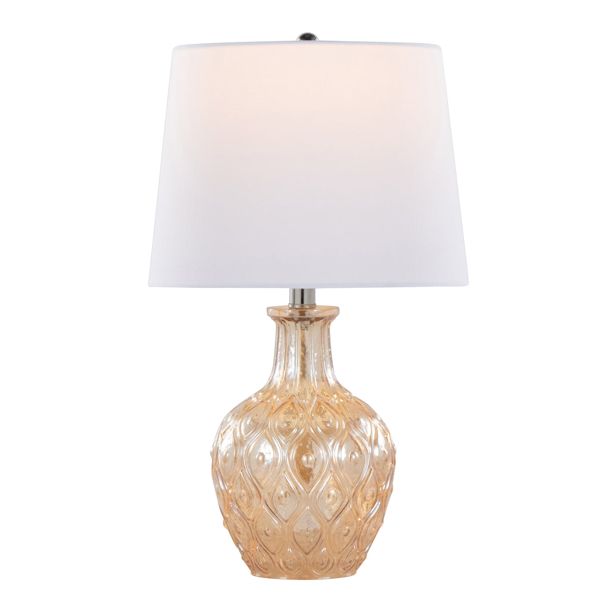 Gloria Round 20" Contemporary Glass Accent Lamp in Clear Champagne Lustre Glass, Chrome Metal and White Linen Shade from Grandview Gallery by LumiSource - Set of 2 - Sonkuki