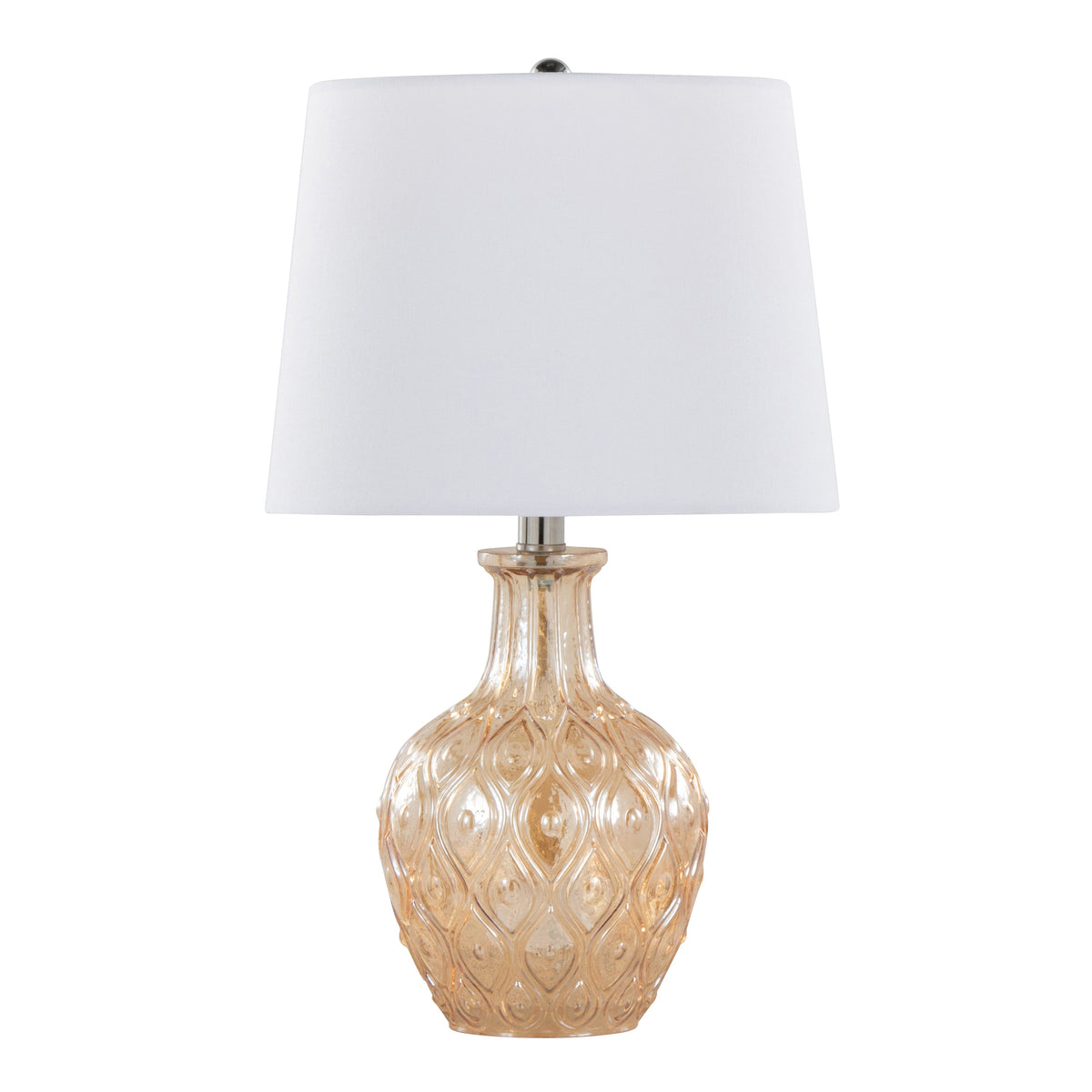 Gloria Round 20" Contemporary Glass Accent Lamp in Clear Champagne Lustre Glass, Chrome Metal and White Linen Shade from Grandview Gallery by LumiSource - Set of 2 - Sonkuki