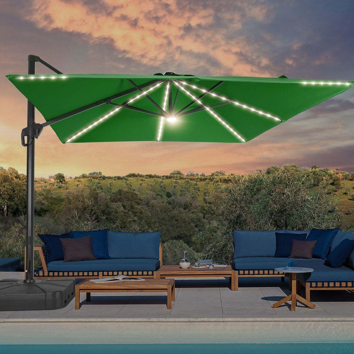 SONKUKI 10x10ft LED Cantilever Umbrella Pro.