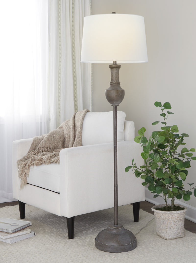 Griffin 61" Contemporary Polyresin Floor Lamp in Acid Griffin Wood Finish and White Linen Shade from Grandview Gallery by LumiSource - main product image