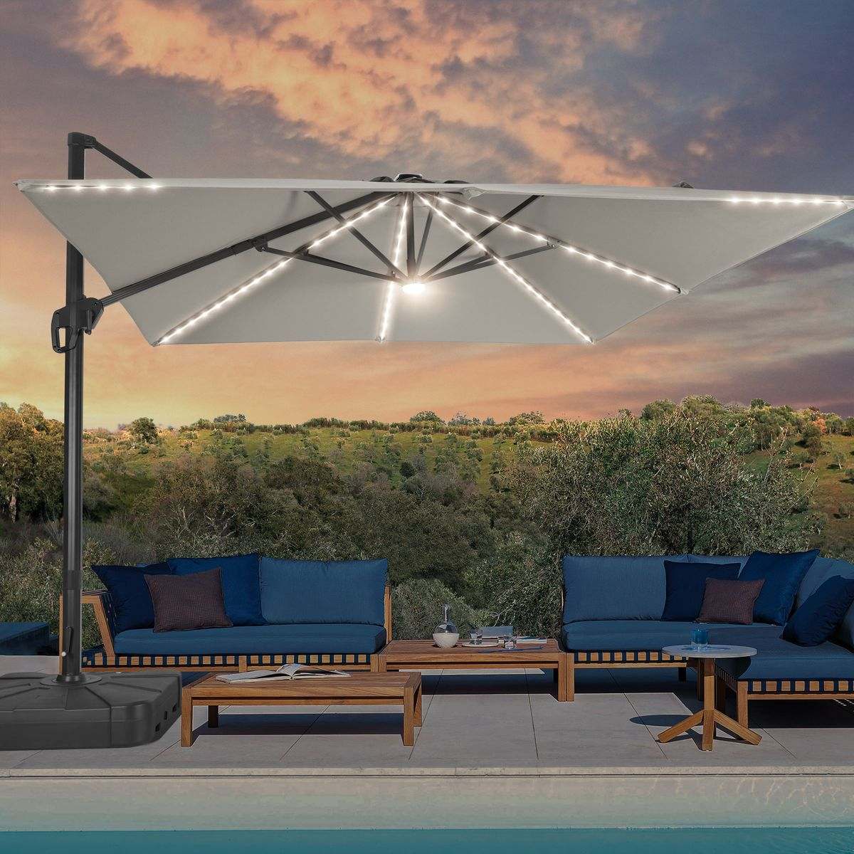 SONKUKI 10x10ft LED Cantilever Umbrella Pro.