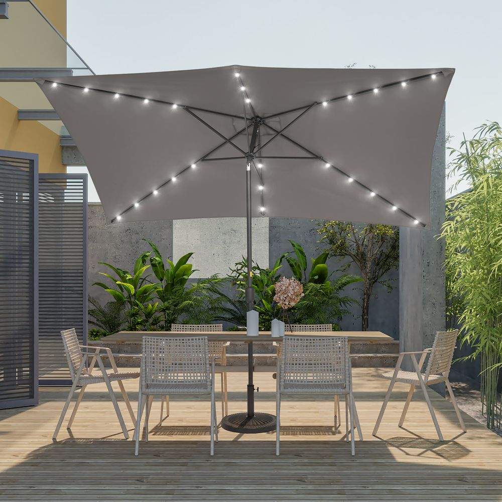 SONKUKI LED 10 x 6.5ft Aluminum Patio Market rectangle Outdoor Umbrellas with Solar Lights and Sturdy Ribs - Sonkuki