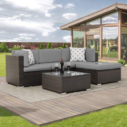 SONKUKI 5-Piece Outdoor Sectional Furniture Patio Conversation PE Rattan Wicker Sofa Set - Sonkuki