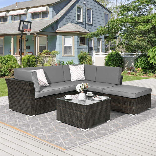 SONKUKI Outdoor Conversation Sofa Set 4-Piece Patio Furniture PE Rattan Wicker Sectional Couch Sets - Sonkuki