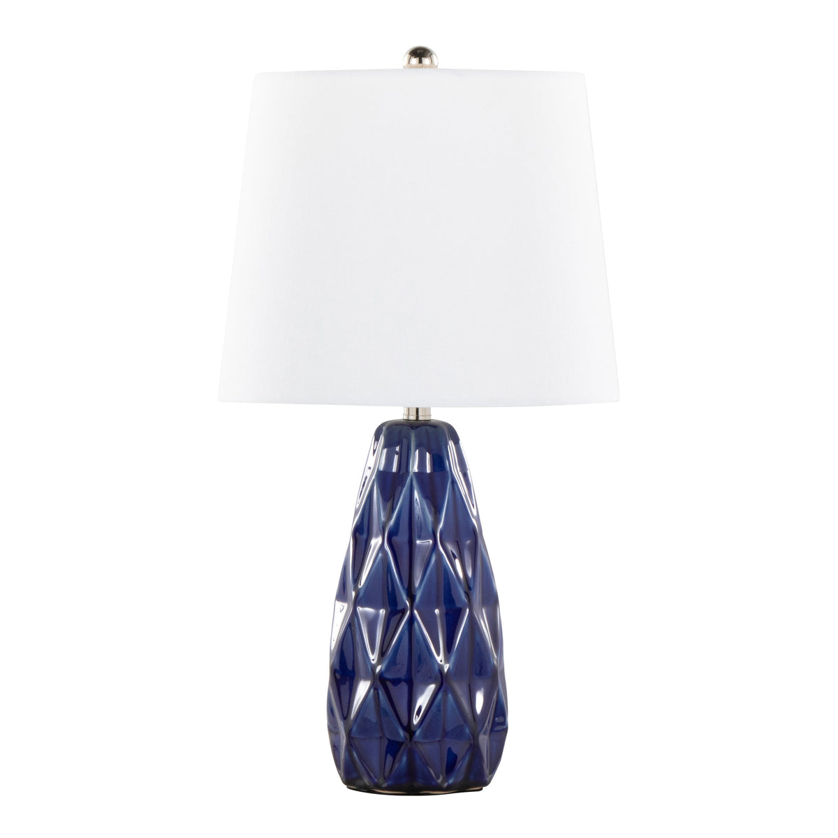 Hex 20" Contemporary Ceramic Accent Lamp in Estate Blue Ceramic, Polished Nickel and White Linen Shade from Grandview Gallery by LumiSource - Set of 2 - Sonkuki