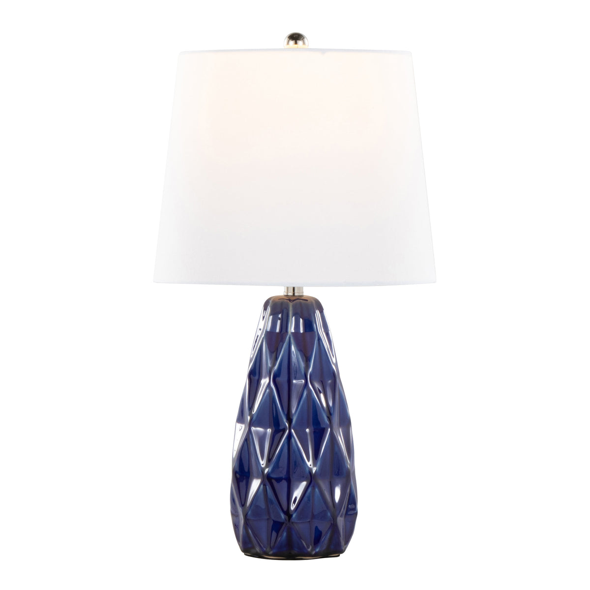 Hex 20" Contemporary Ceramic Accent Lamp in Estate Blue Ceramic, Polished Nickel and White Linen Shade from Grandview Gallery by LumiSource - Set of 2 - Sonkuki
