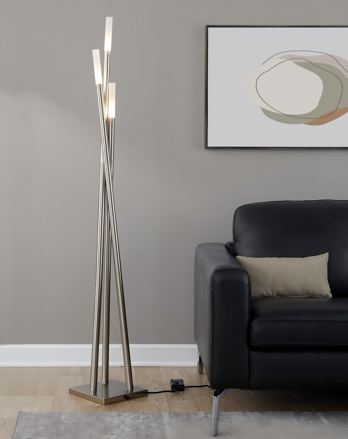 Icicle Contemporary Floor Lamp in Brushed Nickel by LumiSource - Sonkuki