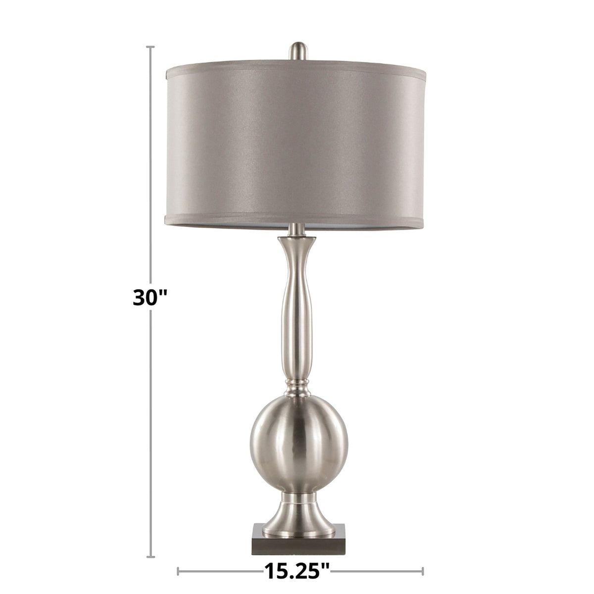 Joan 30" Contemporary Metal Table Lamp in Brushed Nickel with Grey Satin Shade from Grandview Gallery by LumiSource - Set of 2 - Sonkuki