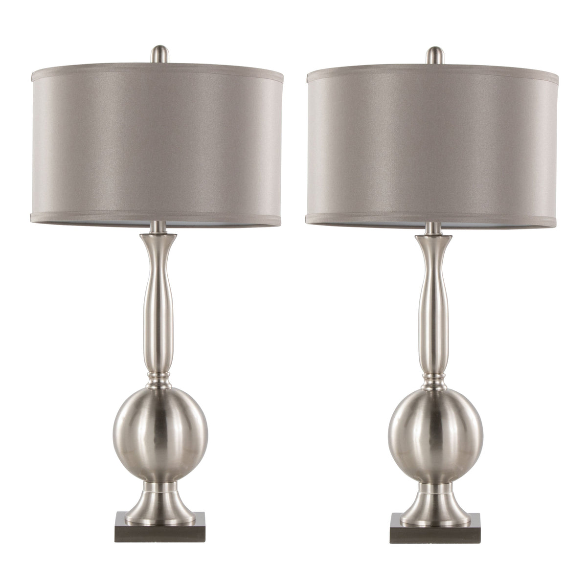 Joan 30" Contemporary Metal Table Lamp in Brushed Nickel with Grey Satin Shade from Grandview Gallery by LumiSource - Set of 2 - Sonkuki