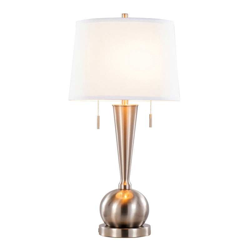 Jules 30" Contemporary Metal Table Lamp in Brushed Nickel with White Linen Shade and Built-In USB Port from Grandview Gallery by LumiSource - Set of 2 - main product image