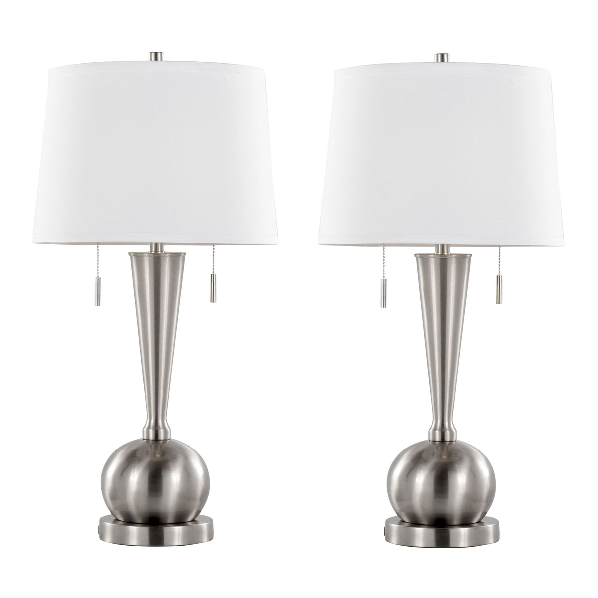 Jules 30" Contemporary Metal Table Lamp in Brushed Nickel with White Linen Shade and Built-In USB Port from Grandview Gallery by LumiSource - Set of 2 - Sonkuki