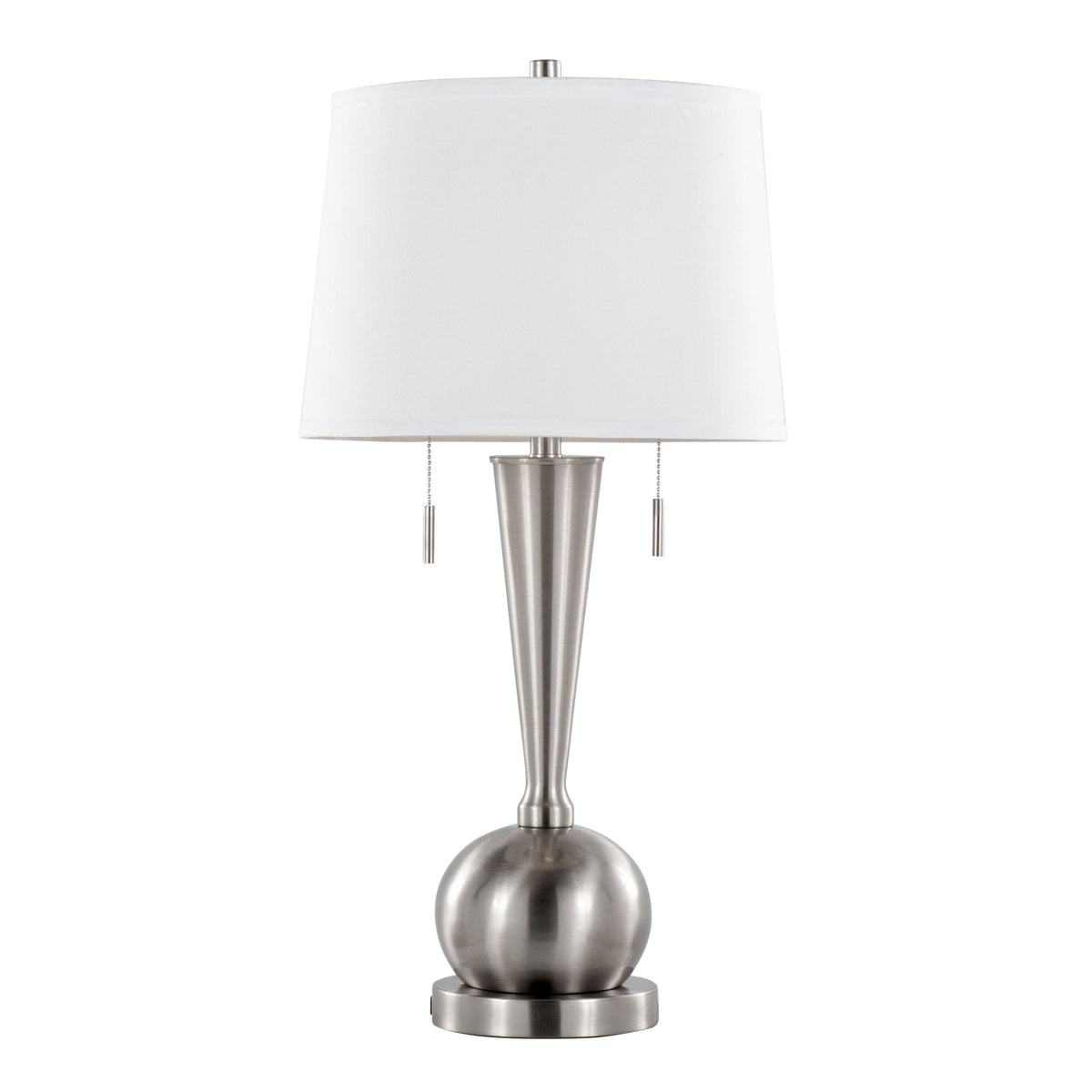 Jules 30" Contemporary Metal Table Lamp in Brushed Nickel with White Linen Shade and Built-In USB Port from Grandview Gallery by LumiSource - Set of 2 - Sonkuki