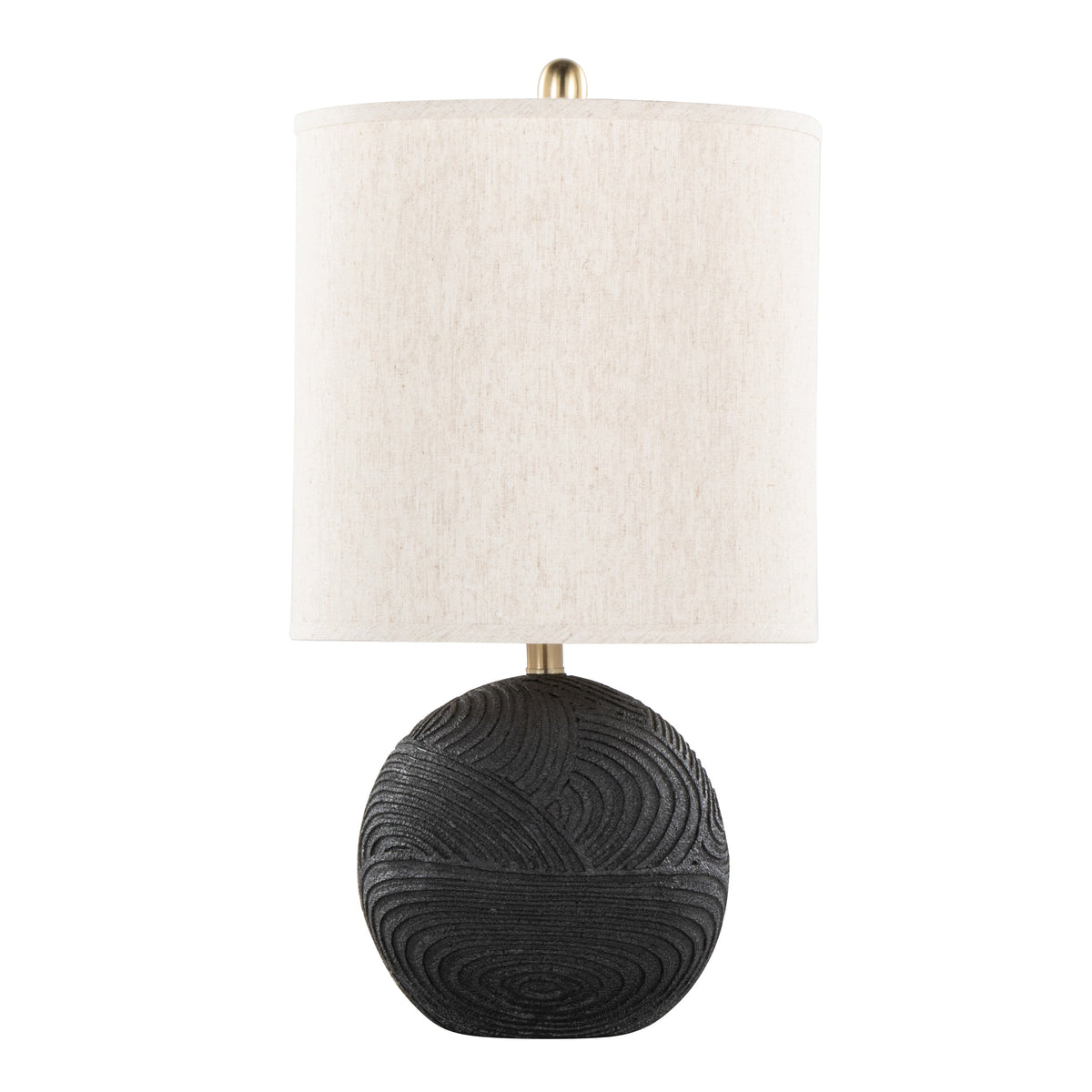 Kona 23" Contemporary Polyresin Table Lamp in Matte Black Polyresin, Modern Brass and Natural Linen Shade from Grandview Gallery by LumiSource - Set of 2 - Sonkuki
