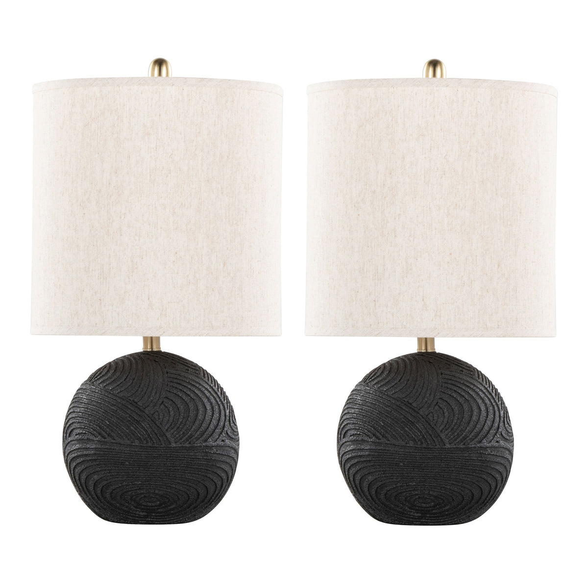 Kona 23" Contemporary Polyresin Table Lamp in Matte Black Polyresin, Modern Brass and Natural Linen Shade from Grandview Gallery by LumiSource - Set of 2 - Sonkuki