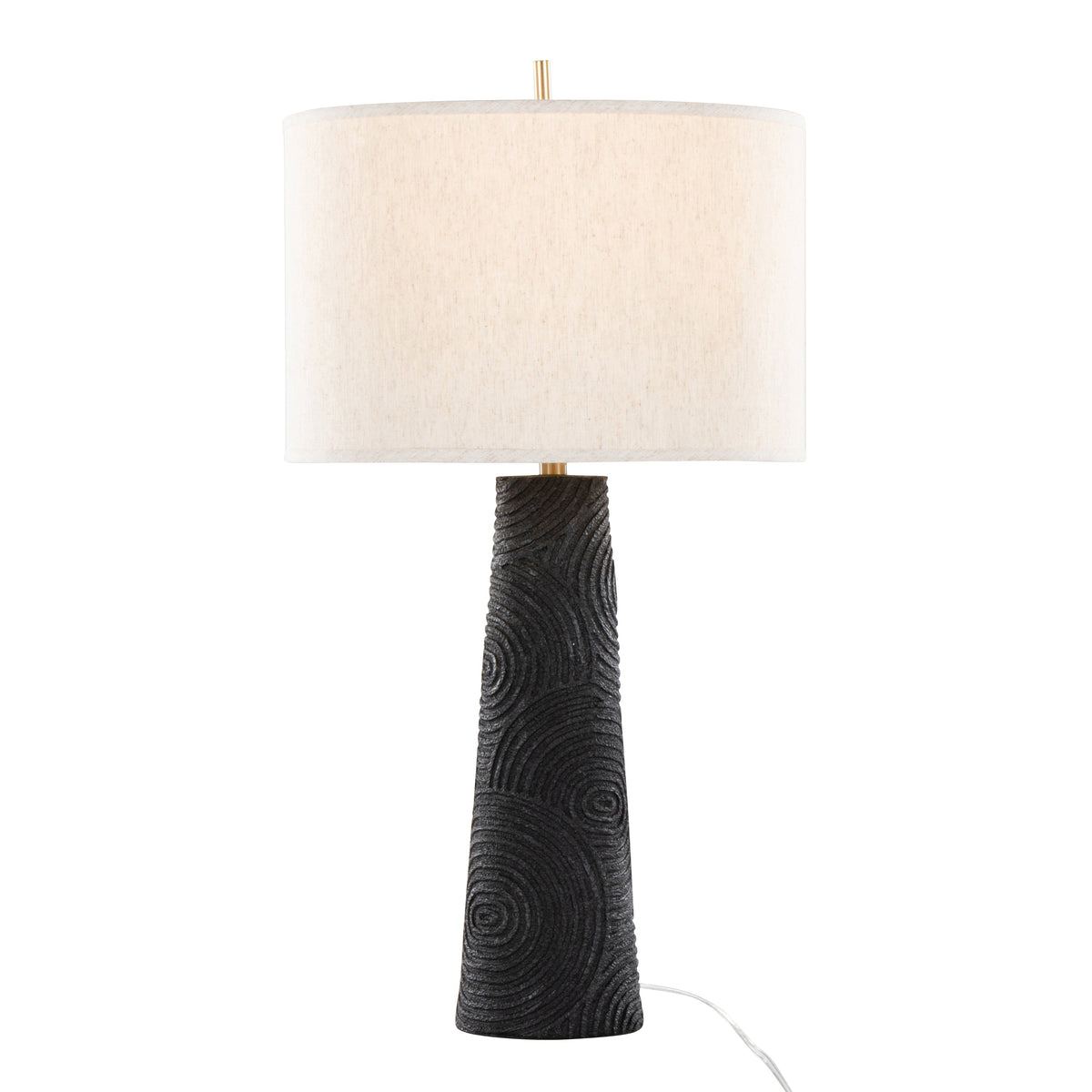 Kona 31" Contemporary Polyresin Table Lamp in Matte Black Polyresin, Modern Brass and Natural Linen Shade from Grandview Gallery by LumiSource - Set of 2 - Sonkuki
