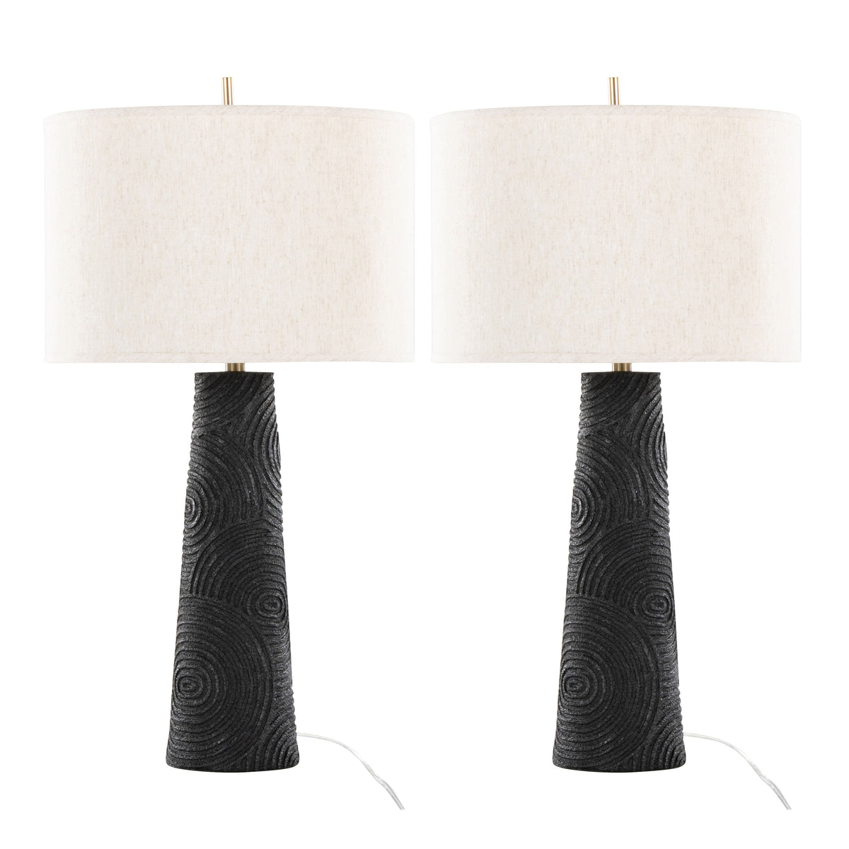 Kona 31" Contemporary Polyresin Table Lamp in Matte Black Polyresin, Modern Brass and Natural Linen Shade from Grandview Gallery by LumiSource - Set of 2 - Sonkuki
